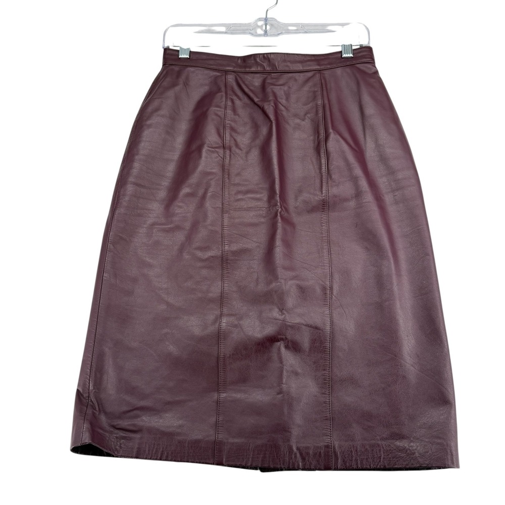 Vintage Evan Davies Genuine Leather Midi Skirt Womens 10 Burgundy High Waist